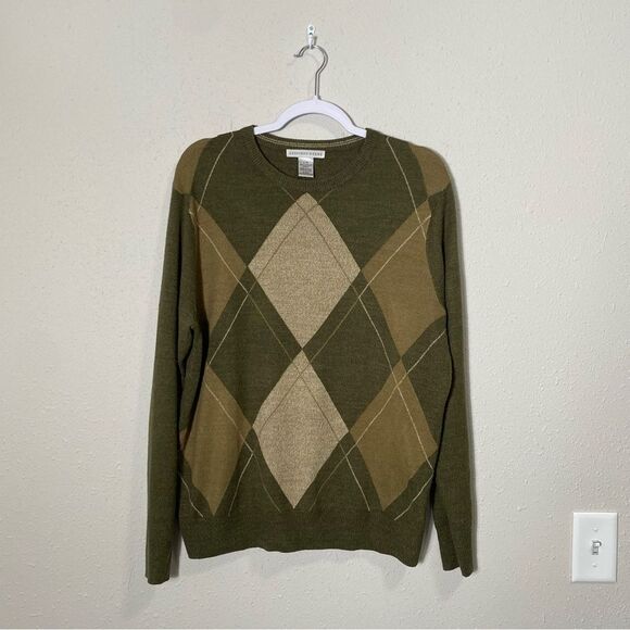 Geoffrey Beene Green Argyle Crewneck Pullover Sweater Men's Size Large - Picture 11 of 12